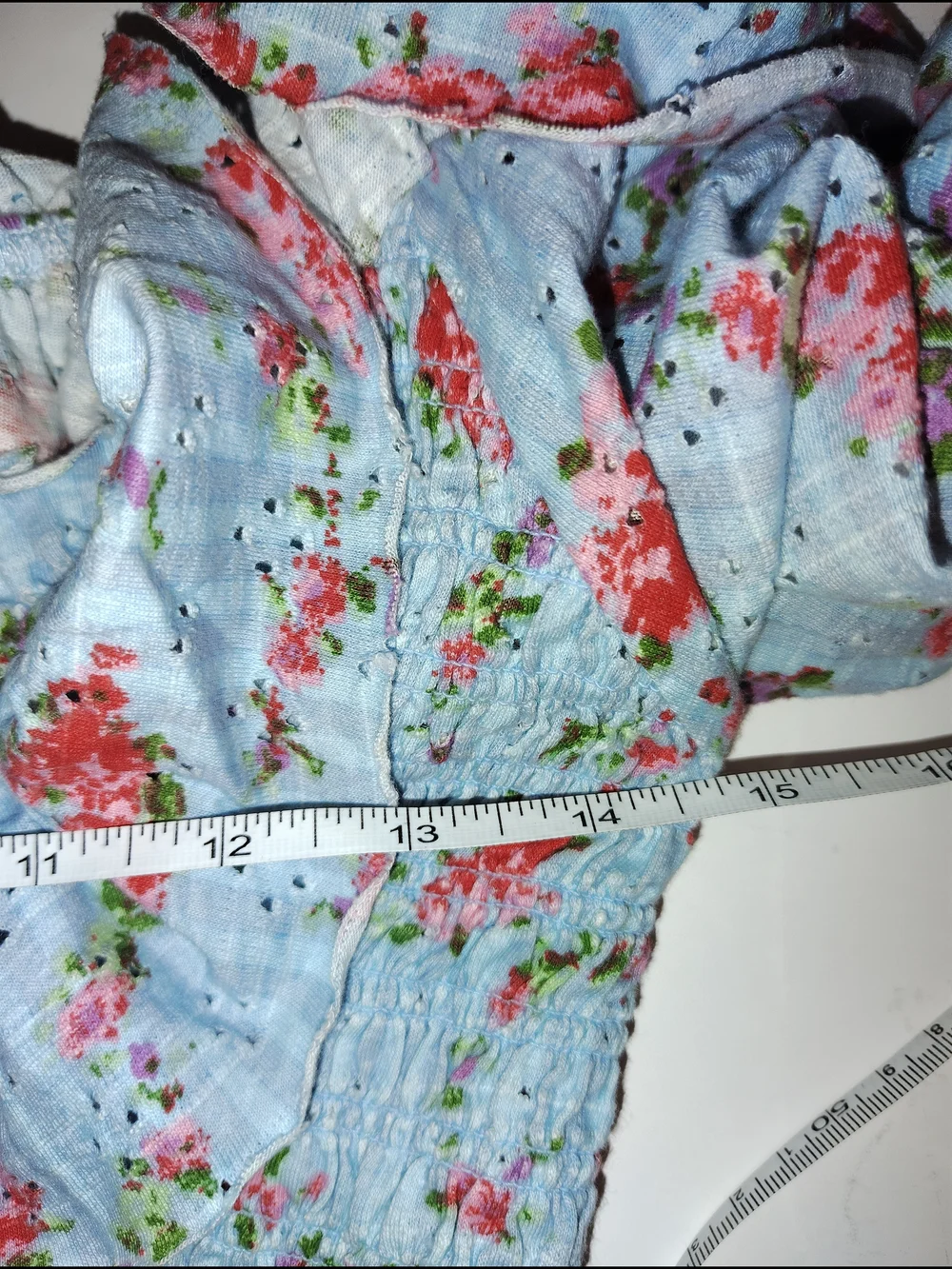 Free People Medium Candy Combo Floral Smocked Peplum Top -‎ Light Blue